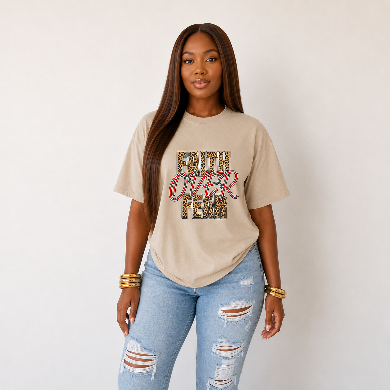 T Shirt- Faith Over Fear Leopard