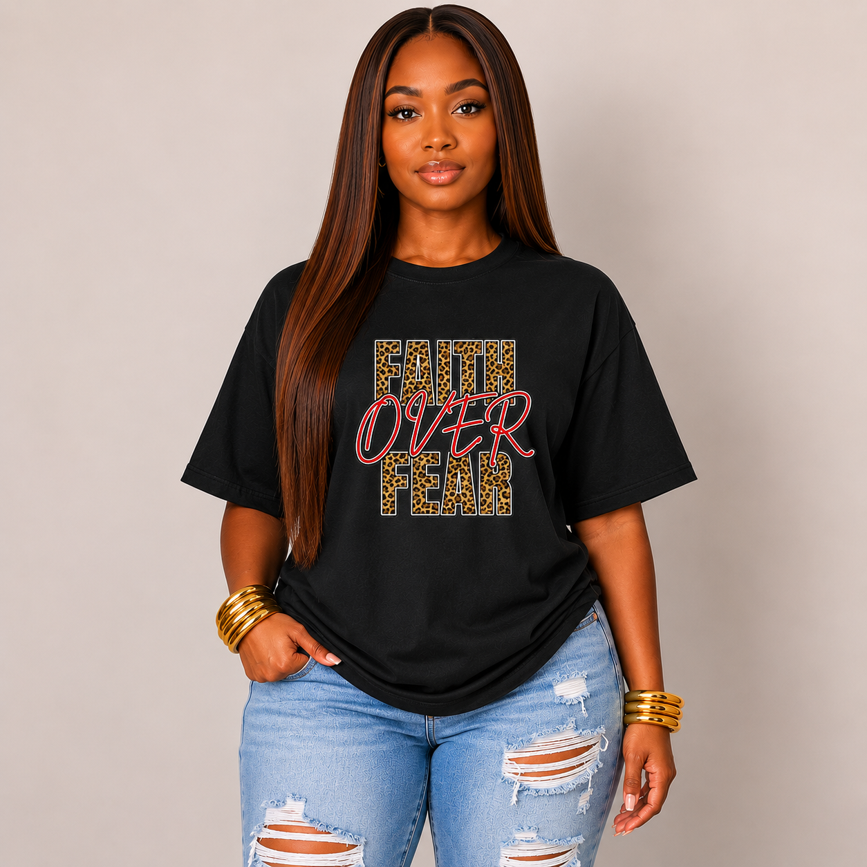 T Shirt- Faith Over Fear Leopard